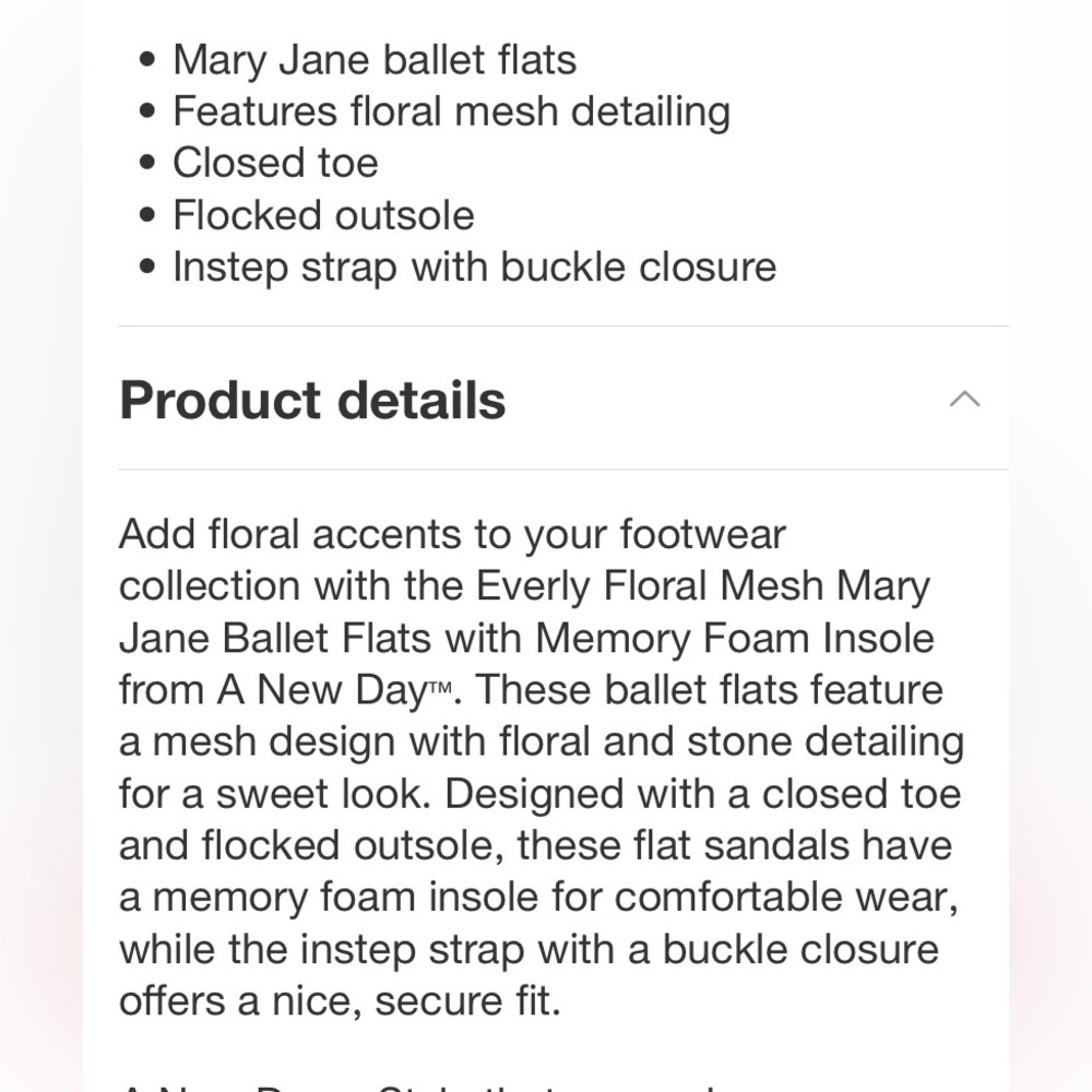 Everly Floral Mesh Mary Jane Ballet Flats with Memory Foam - A New Day new - Picture 8 of 9